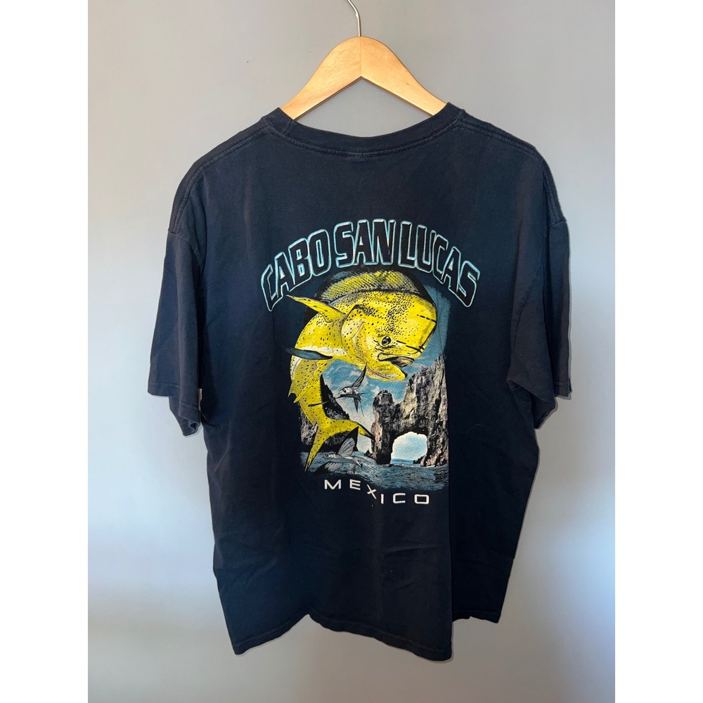 Yazbek Cabo San Lucas Mexico Mahi Mahi Fishing Graphic T-Shirt Navy Blue XL